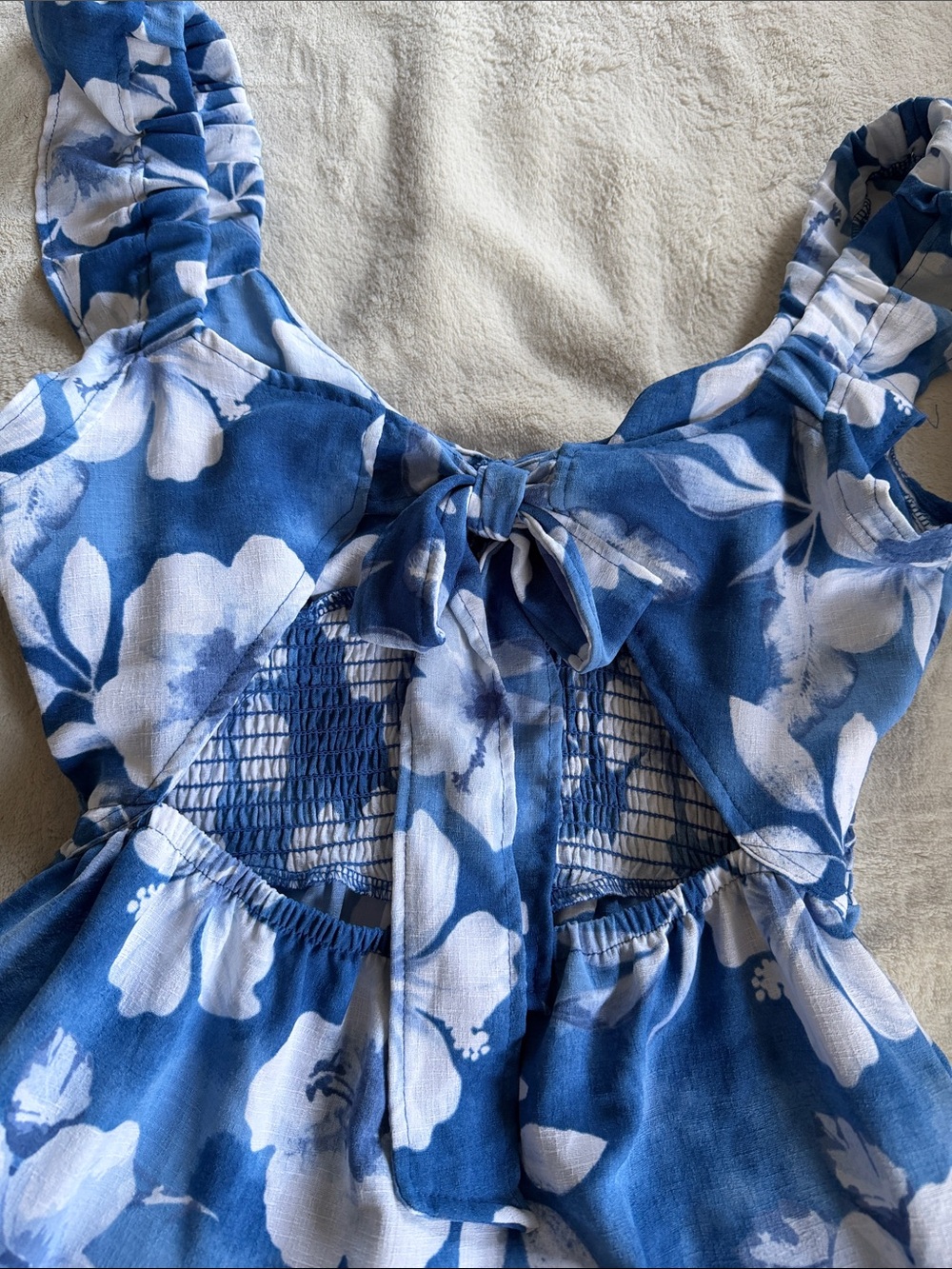 Blue Floral Mini Dress with Ruffle Straps - Picture 6 of 9